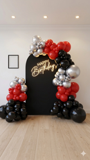 Black, Silver & Red Balloon Garland With Backdrop