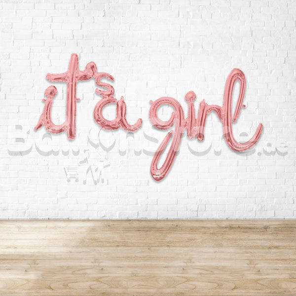 Script It's a Girl Pink Air-Filled Foil Balloon Banner Air-Filled - NON FLYING
