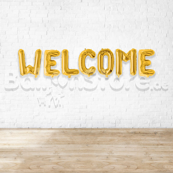 16" WELCOME Gold Alphabet Foil Balloons Banner - Air-Filled - NON FLYING / NO HELIUM