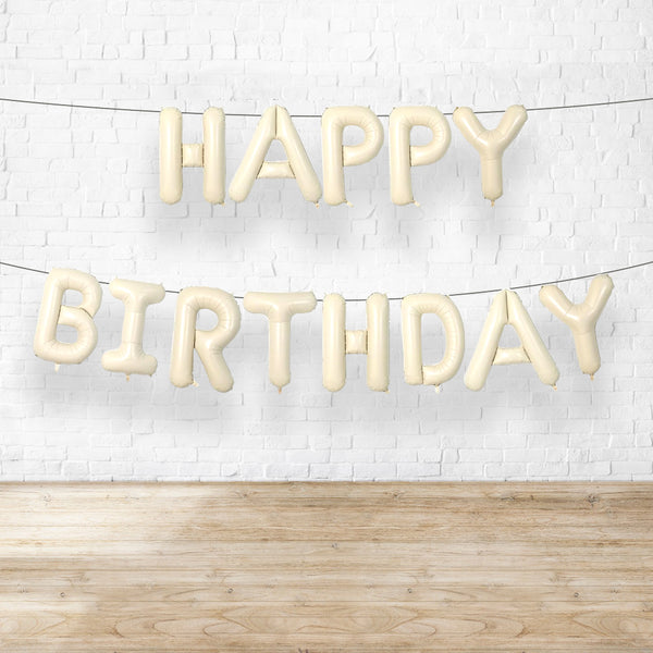Happy Birthday Alphabet Foil Balloons Banner - CREAM