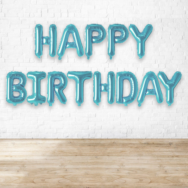 16" Happy Birthday Alphabet Foil Balloons Banner - Turquiose / Tiffany