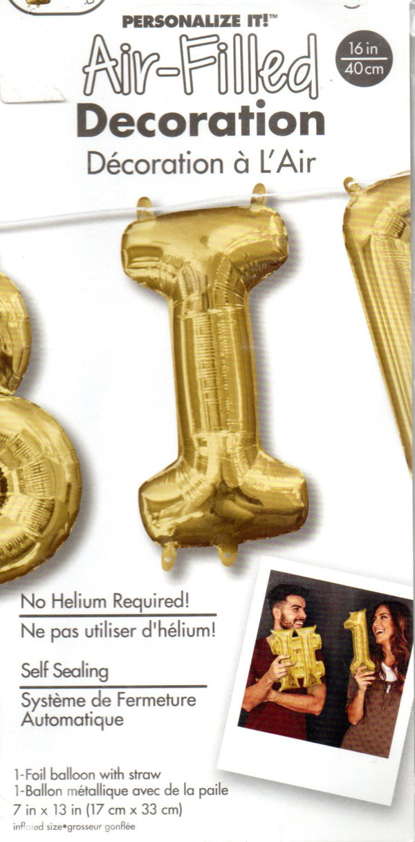 16inch Letter I Gold NON FLYING Air-Filled Only