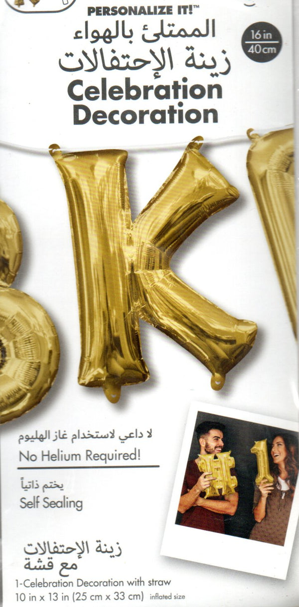 16inch Letter K Gold NON FLYING Air-Filled Only