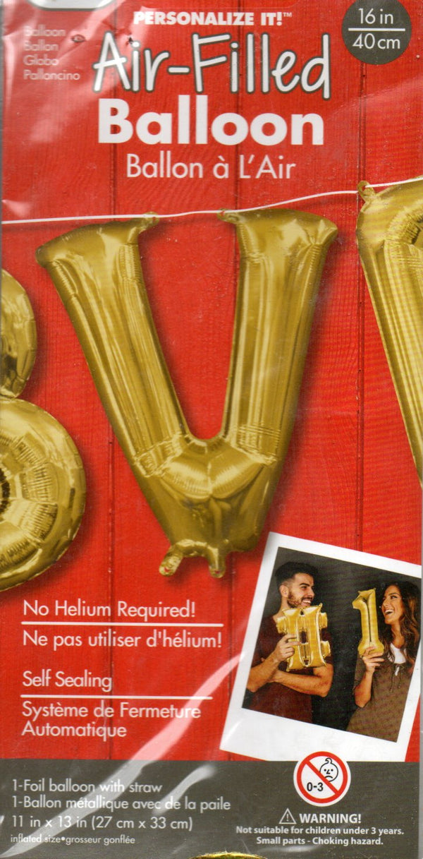 16inch Letter V Gold NON FLYING Air-Filled Only