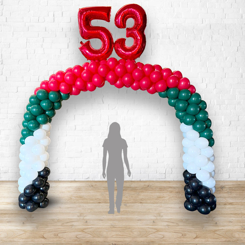 8meter UAE National Day Full Balloons Arch with Any 2 Number on top 3DAYS NOTICE - Not Possible For Delivery