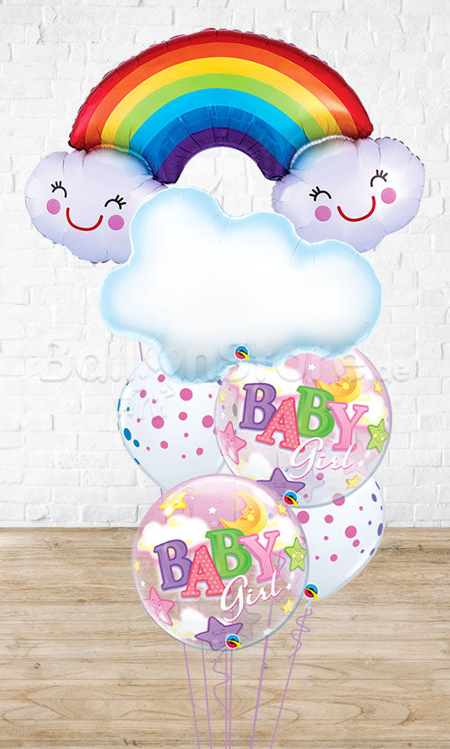 Rainbow Smile  Cloud Baby Girl Bubbles Balloon Bouquet