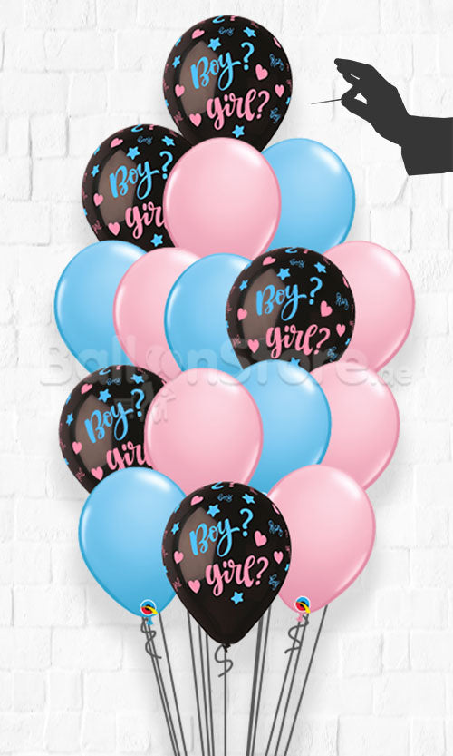 Boy or Girl Black, Pink & Blue Gender Reveal Balloon Bouquet on a Holder - TOPPER Balloons - 1piece With Confetti