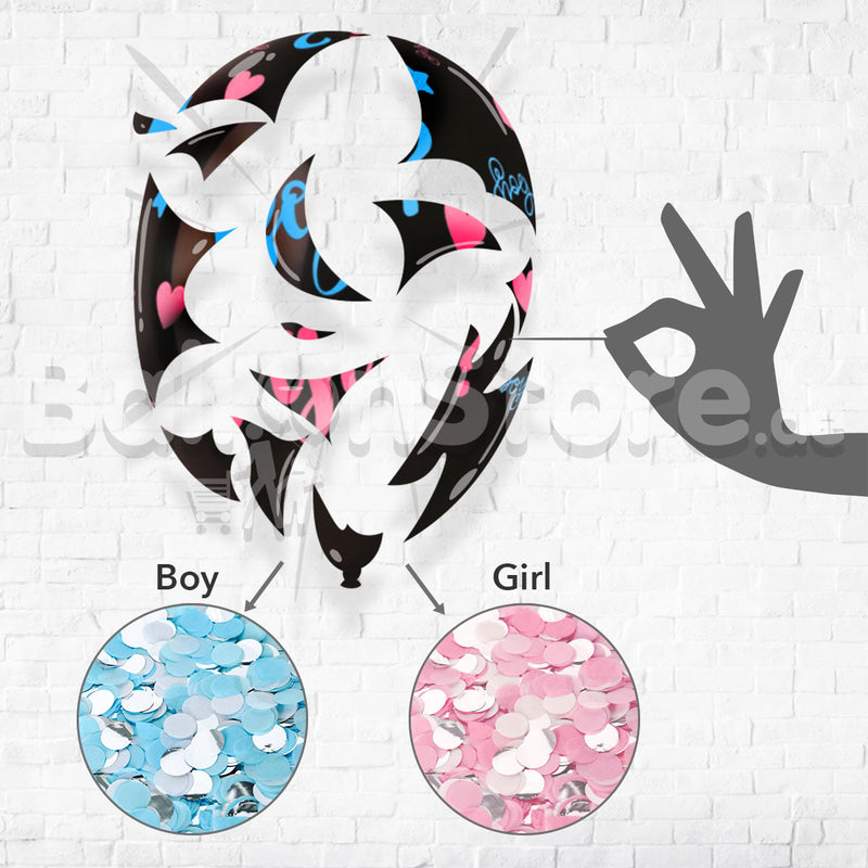 Boy or Girl Black & White Gender Reveal Balloon Bouquet on a Holder TOPPER Balloons - 1piece With Confetti