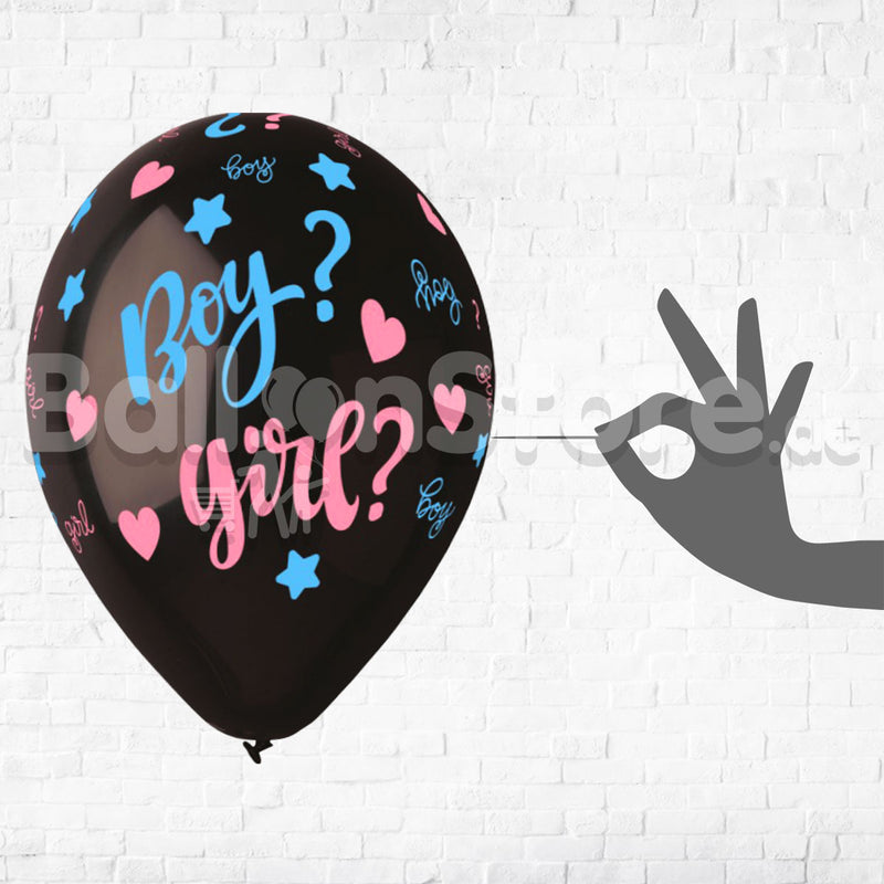 Boy or Girl Black & White Gender Reveal Balloon Bouquet on a Holder TOPPER Balloons - 1piece With Confetti