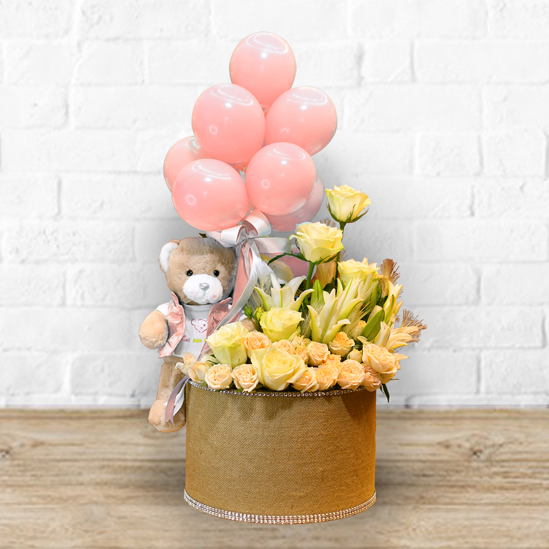 Flying Like Baby Boy / Girl Teddy Flower Balloon Arrangement