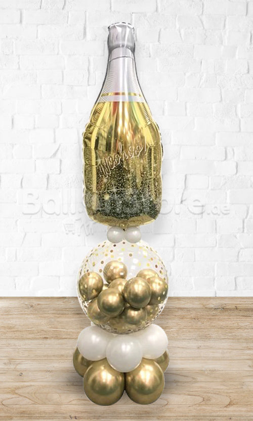 Golden Sparkling Bottle Bubble Chrome Balloon Arrangement - Text NOT included