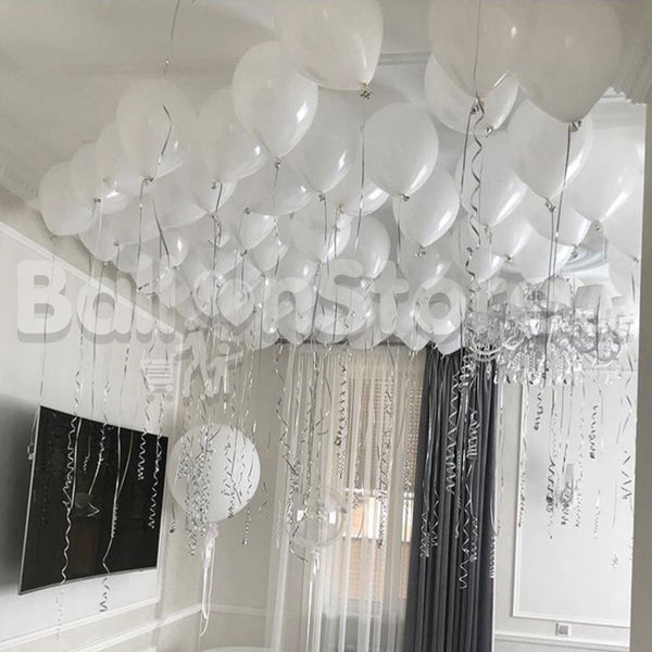 All White Party Wedding/Engagement All Latex Balloon Set - 50 Helium Balloons