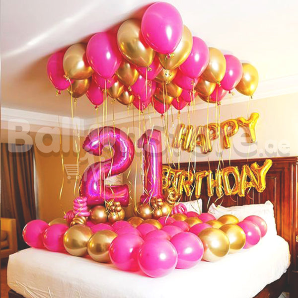 Any 2 Number Magenta & Gold  Party Set-up Balloon Set