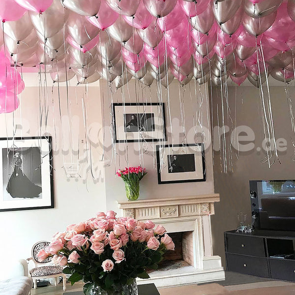 Pink & Silver with Tulip and Roses  Party Set-up Balloon & Flower Set