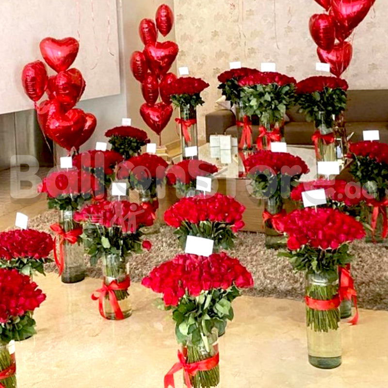 Extravagant LOVE Red Heart Foil and RED Roses Flower & Balloon Arrangement