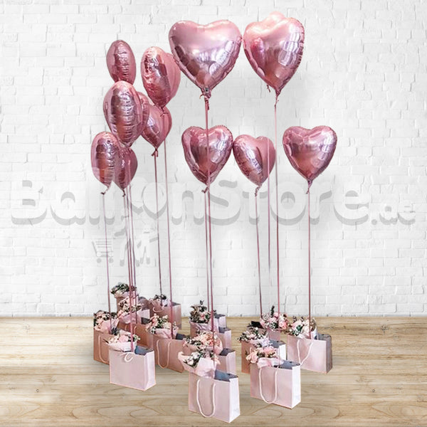Pinky LOVE Heart Foil and Mixed Flower Arrangement  - Corporate Gifts
