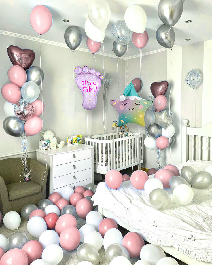 Welcome Baby Girl Chrome Confetti Balloon Package