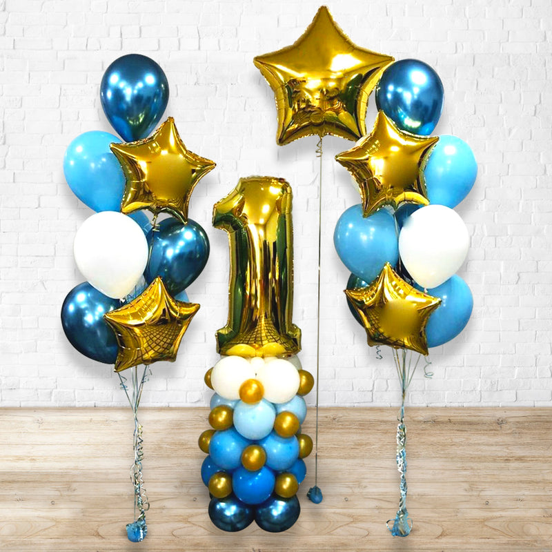 Royal Prince Balloon Bouquet &amp; Any Sngle Number Arrangement - Package Set