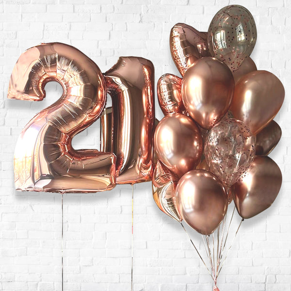 Any Two Number RoseGold Heart Chrome Classic BIG Balloon Bouquet Set