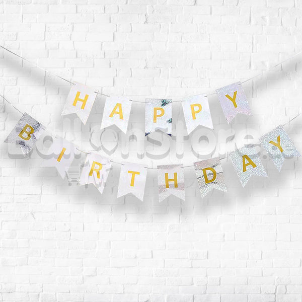 Happy Birthday Banner PRISMATIC SILVER – Party Decorations