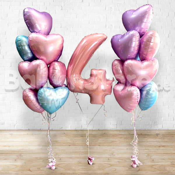Any Number Purple Pink Blue Heart Foil Classic Balloon Bouquet
