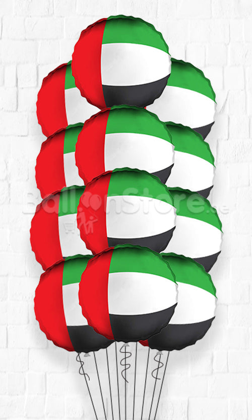 PROMOTIONAL!!!! UAE  Flag Round All foil balloon Bouquet with FREE weight as holder