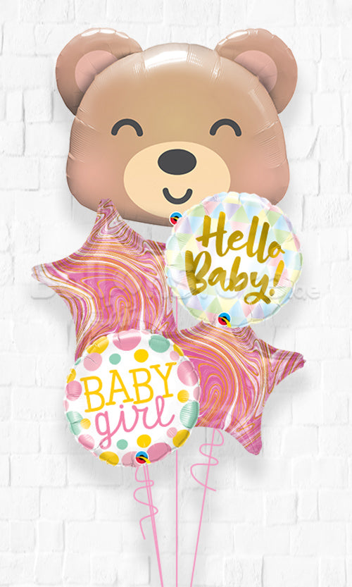 Hello Baby Bear Pink Star Balloon Bouquet with Weights