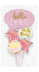 Hello Baby Bear Pink Star Balloon Bouquet with Weights