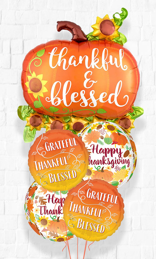 Thankful and Blessed Pumpkin Foil Balloon Bouquet