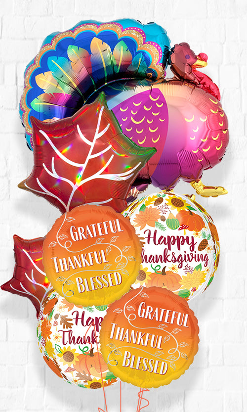 Glitter Turkey and Leaves Thanksgiving All Foil Balloon Bouquet