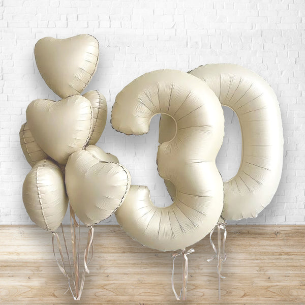Any Two Number Cream Heart All Foil Classic Balloon Bouquet