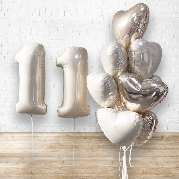 Any Two Number Cream Aesthetic Heart All Foil Classic Balloon Bouquet