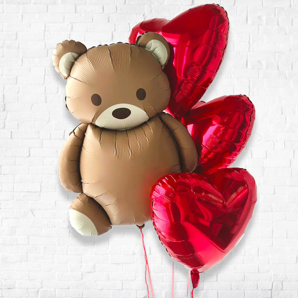 Sweet Teddy Hearty Balloon Bouquet with Weights