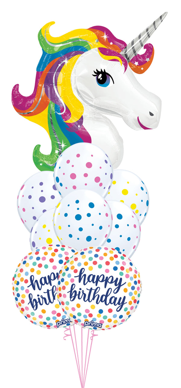 Birthday Rainbow Dots Unicorn Balloons With weight