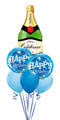 Bubbly Wine Bottle Blue Birthday Cake Balloon Bouquet