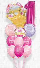 Golden Crown and Princess Tiara 1st Birthday Pink Big Bouquet