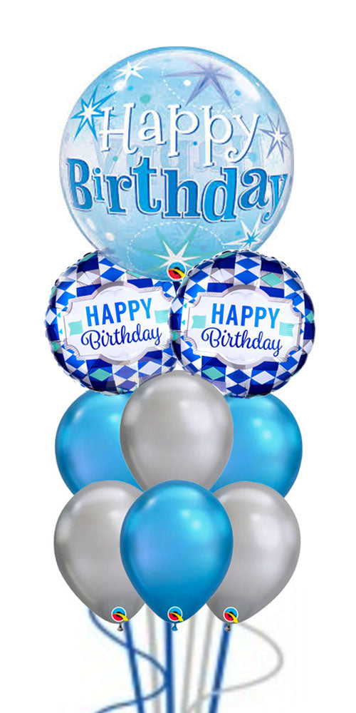 Birthday Blue and Gold Dots Chrome Balloon Bouquet