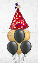 Red Satin Party Hat Black Blast Wrap Chrome  Balloon Bouquet