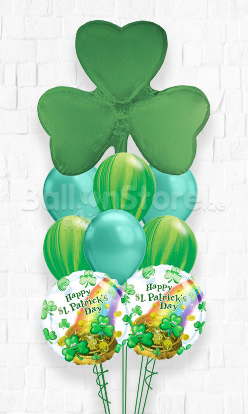 St. Patrick's Day Shamrock Smiley Chrome Agate Balloon Bouquet