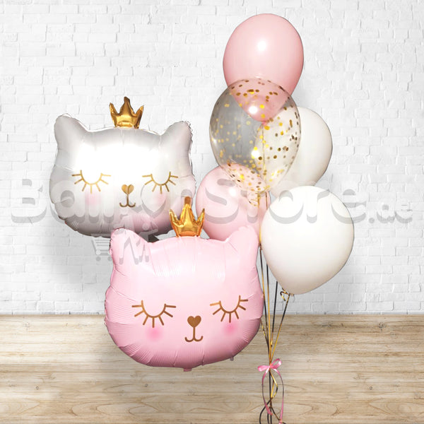 Cutie Cattie Pink & White Crown Confetti Balloon Bouquet Set