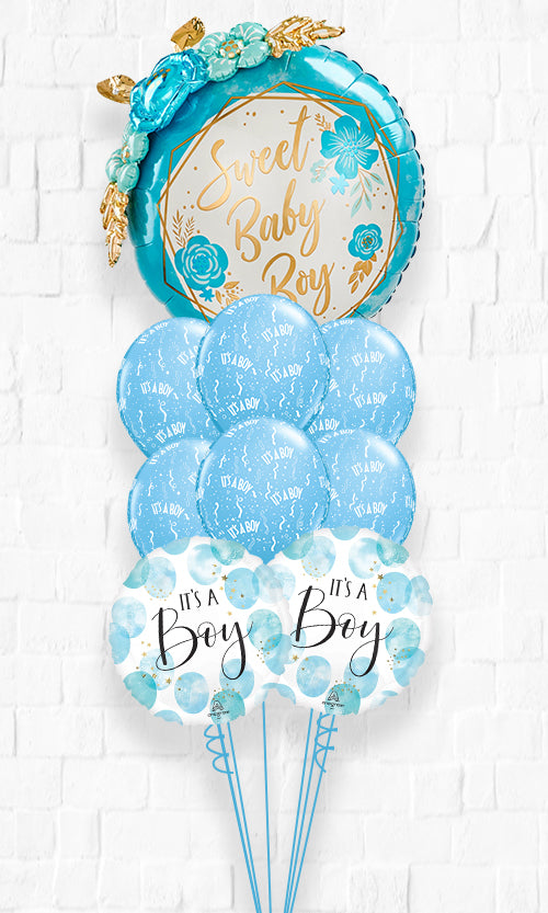 Baby Boy Floral Geo Blue WaterColor Balloon Bouquet