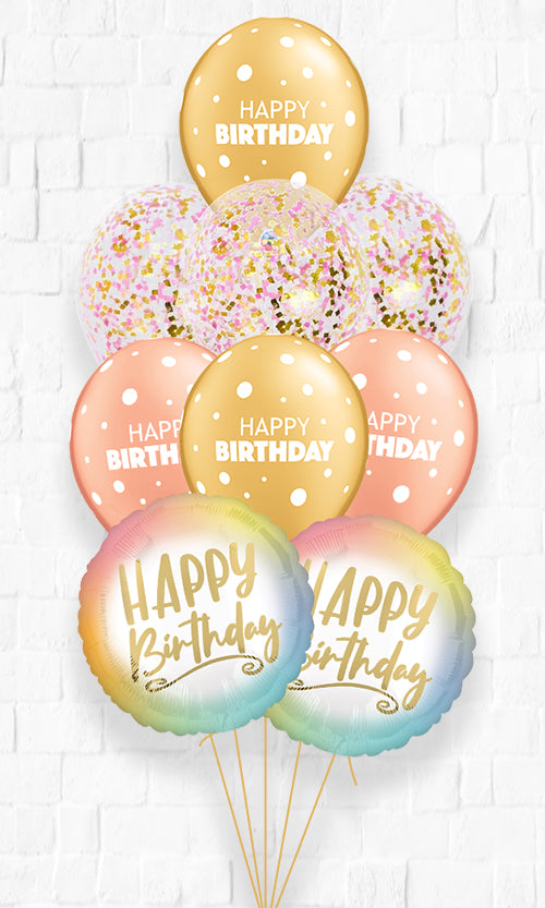 Ombre and Gold Happy Birthday Confetti Balloon Bouquets