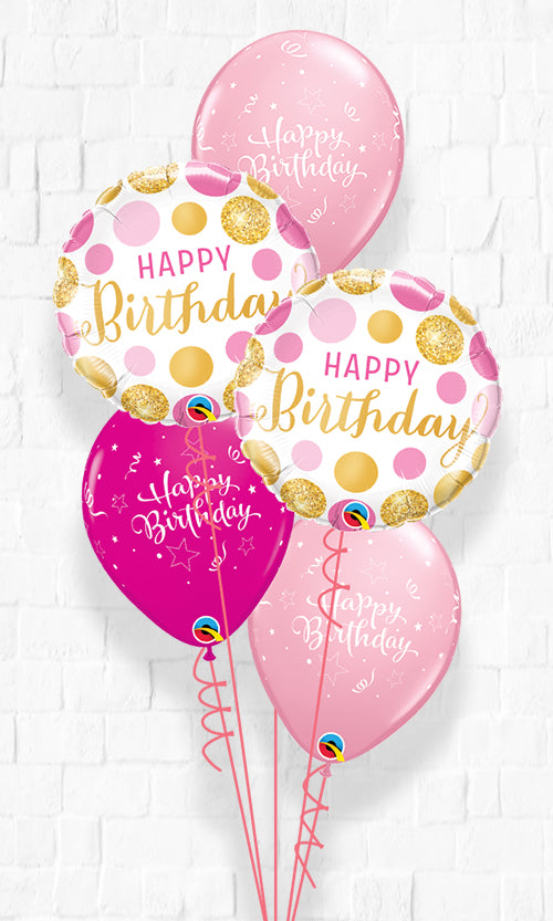 Big Polka Pink Sparkle Birthday Balloon Bouquet With Weight