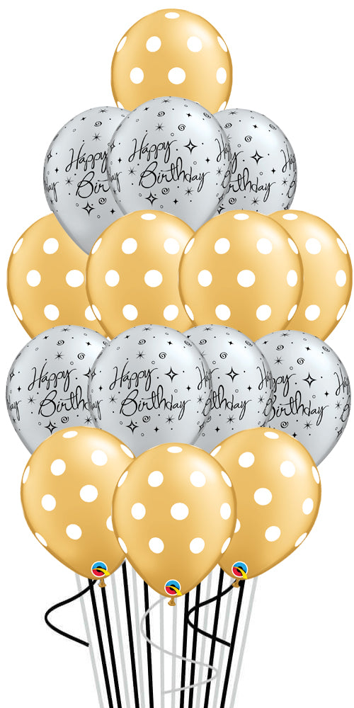 Gold Polka and Silver Sparkles Birthday