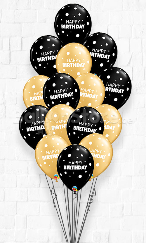 Gold and Black Birthday Big & Little Polka Balloon Bouquet
