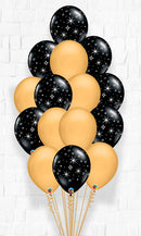 Black Sparkle and Gold Balloon Bouquet - 15pcs