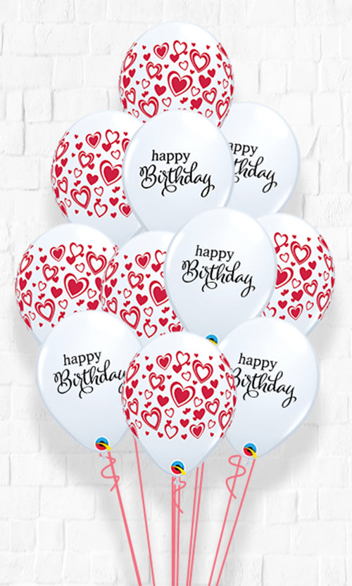 Simply Bday Double Hearts Wrap Print Balloon Bouquet - 12pcs