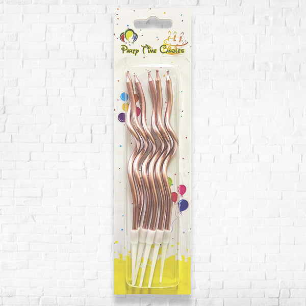 Metallic Curly Spiral Birthday Candles - Rose Gold - 6pcs