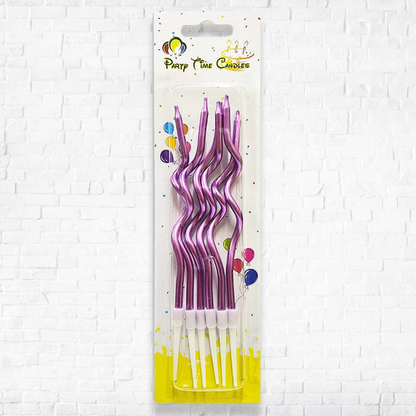 Metallic Curly Spiral Birthday Candles Magenta - 6pcs
