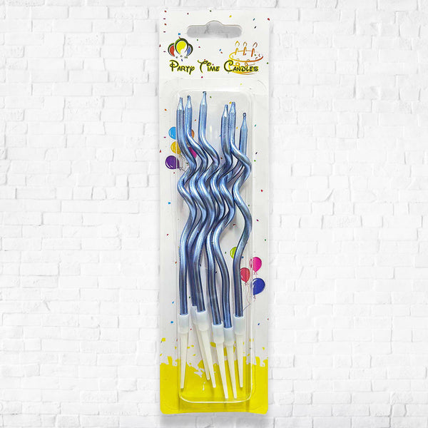 Metallic Curly Spiral Birthday Candles Blue -6pcs